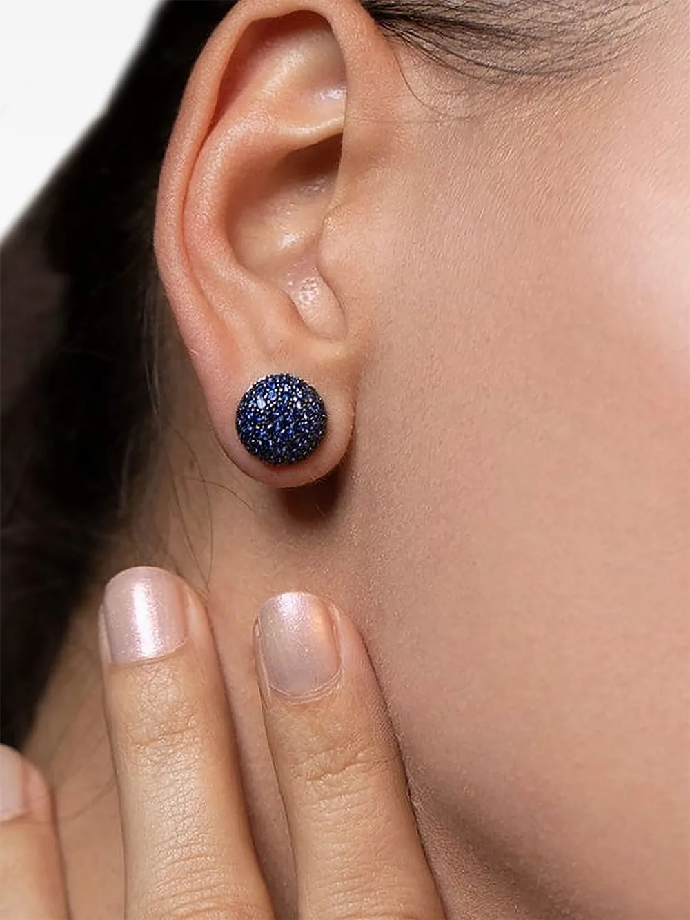 Sidney Garber 18k White Gold Blue Sapphire Pave Button Earrings In Blue
