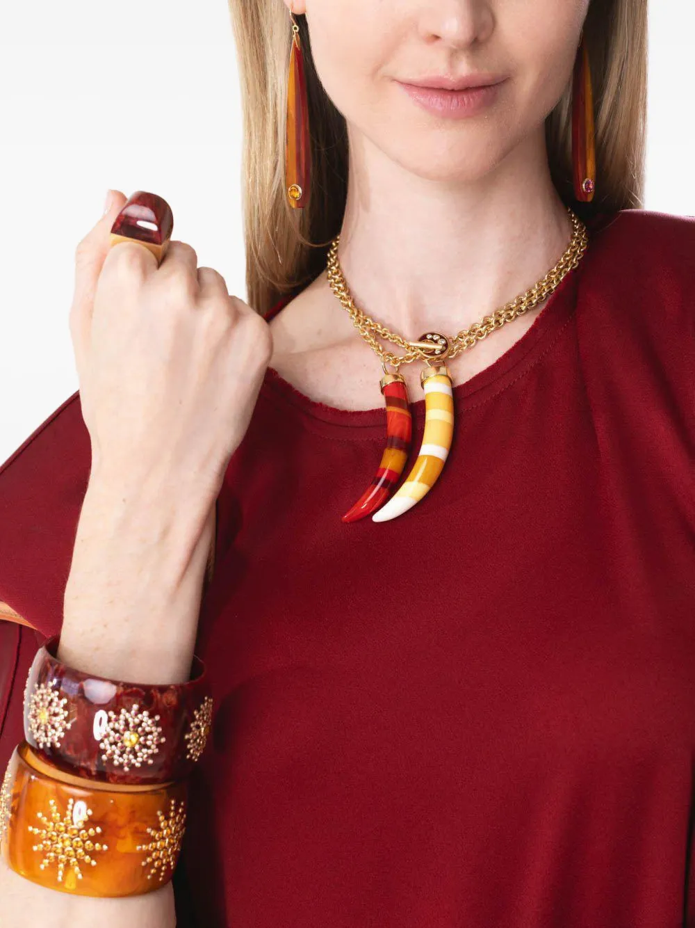 Mark Davis 18k Yellow Gold Bakelite Tusk Necklace In Yellow