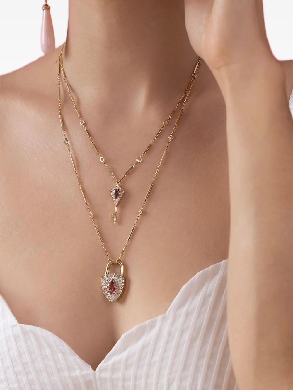 Jacquie Aiche 14k Yellow Gold Pink Tourmaline And Diamond Key Pendant Necklace In Brown