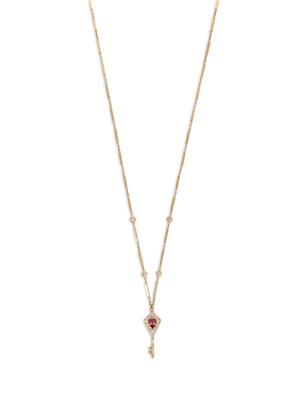 Jacquie Aiche 14k Yellow Gold Pink Tourmaline And Diamond Key Pendant Necklace In Brown