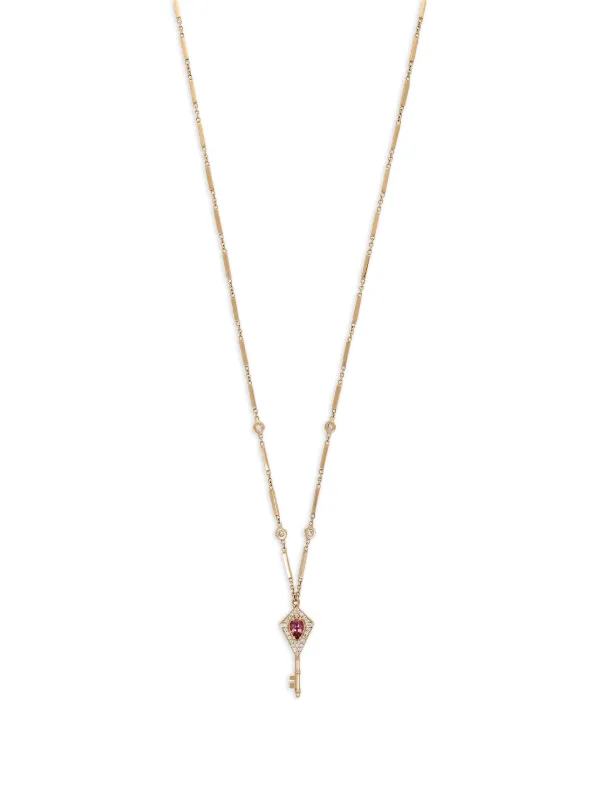 Jacquie Aiche 14K Yellow Gold Pink Tourmaline and Diamond Key Pendant Necklace