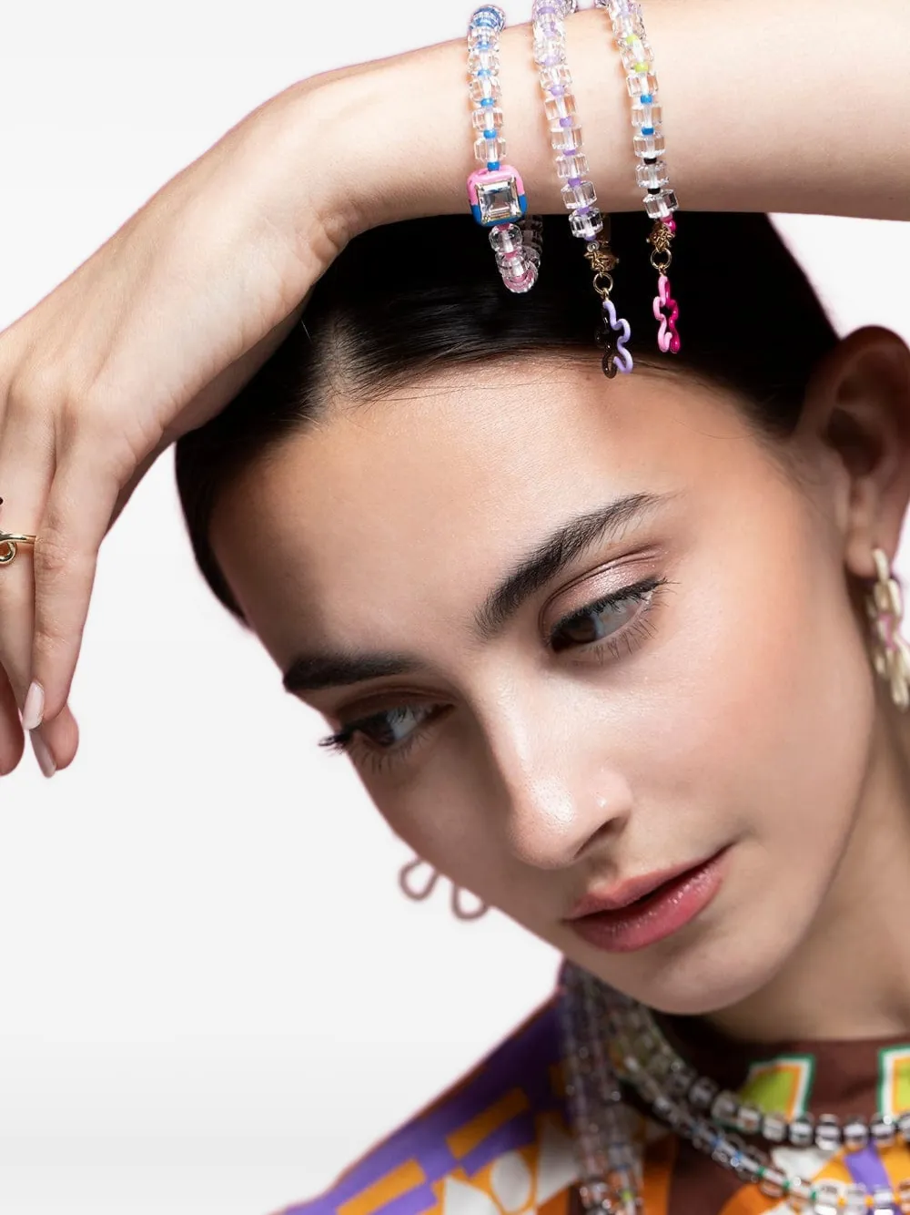 Bea Bongiasca Bracciale B Square in oro giallo 9 carati con perline - Blu