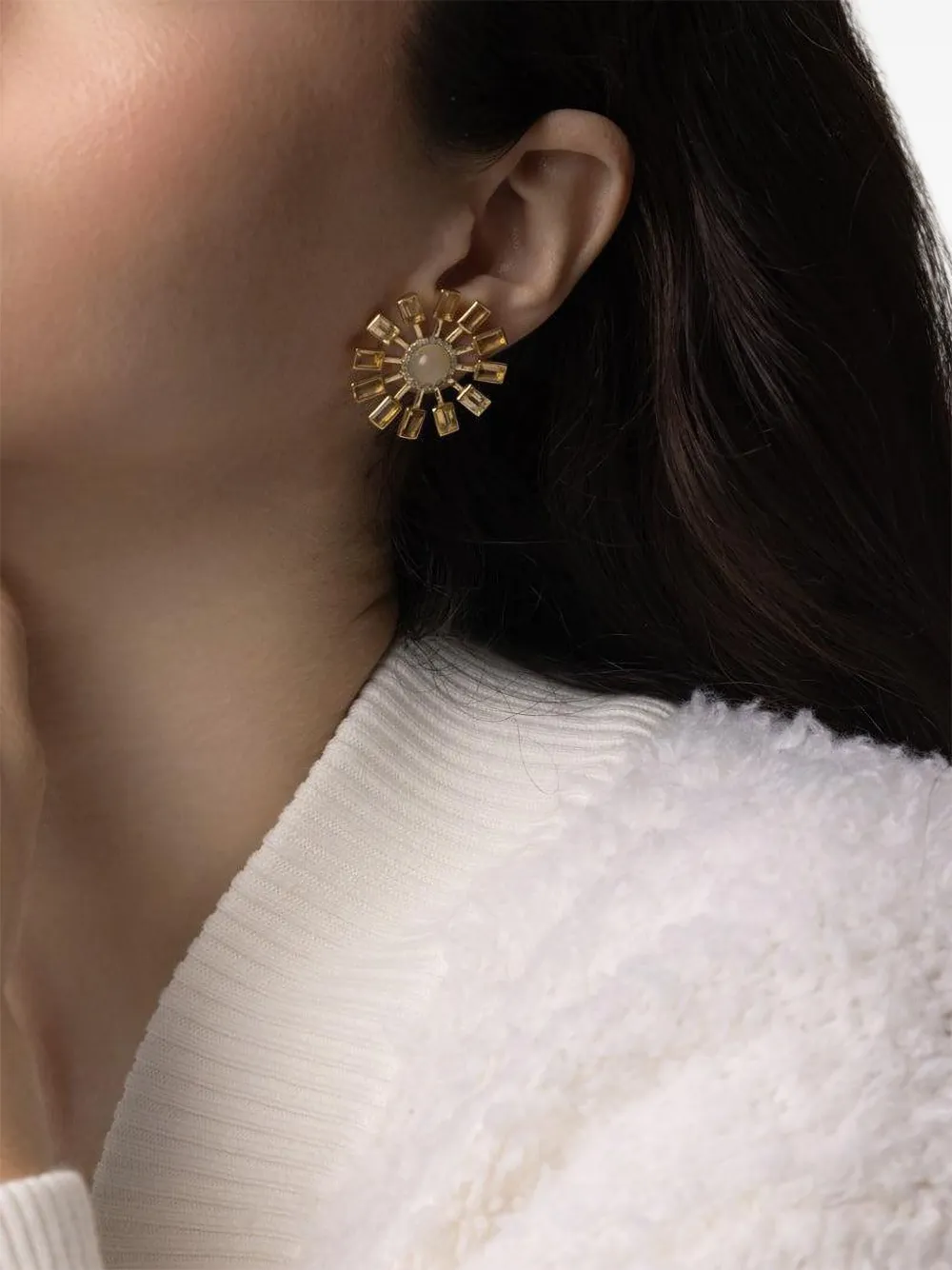 Denise Cassou 18k Yellow Gold Opal Sunburst Earrings In Gold