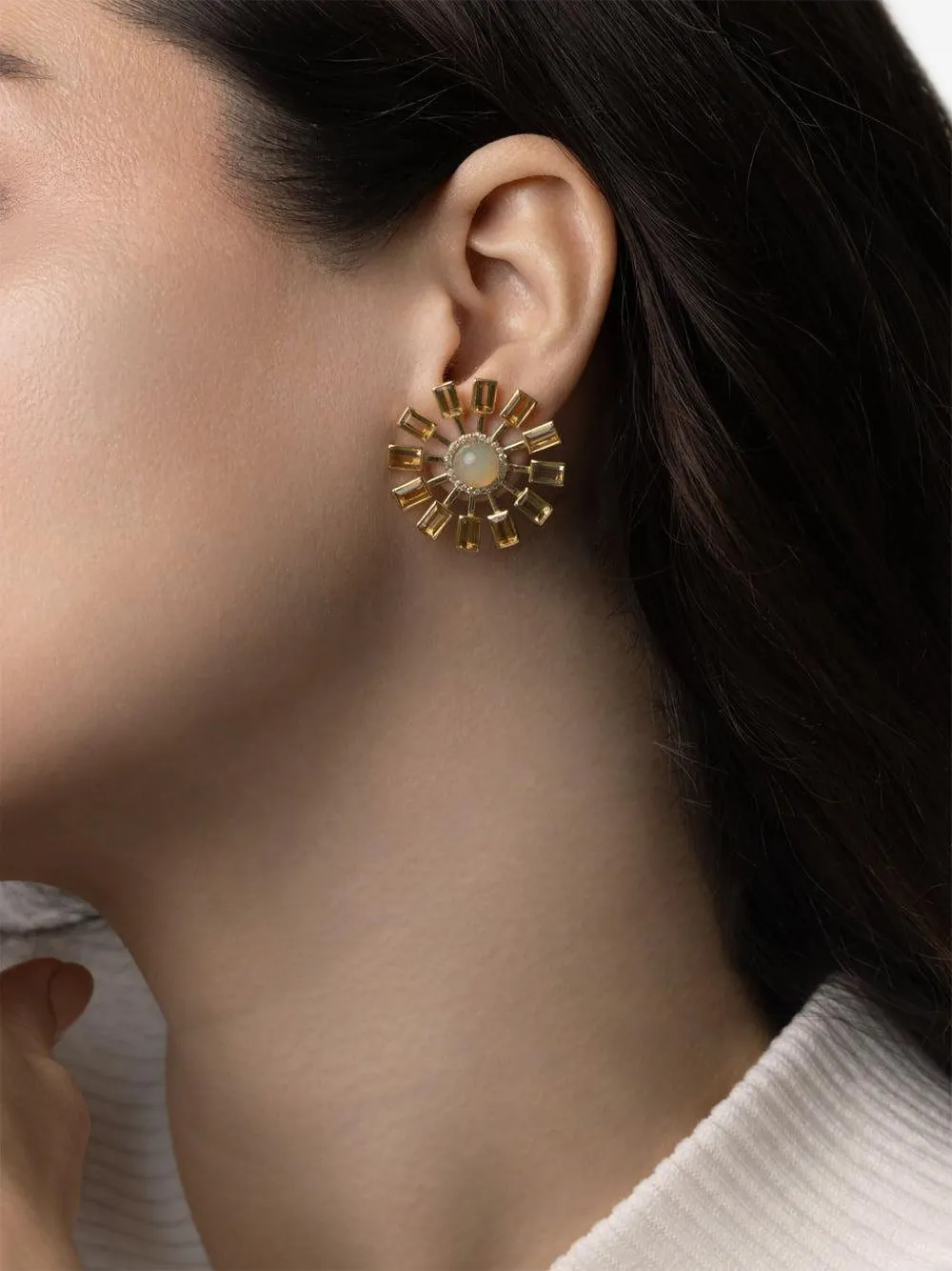 Denise Cassou 18k Yellow Gold Opal Sunburst Earrings In Gold