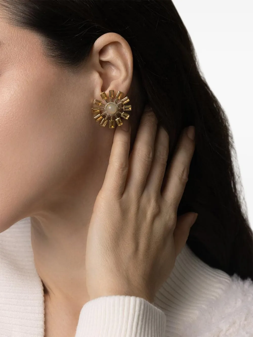 Denise Cassou 18k Yellow Gold Opal Sunburst Earrings In Gold