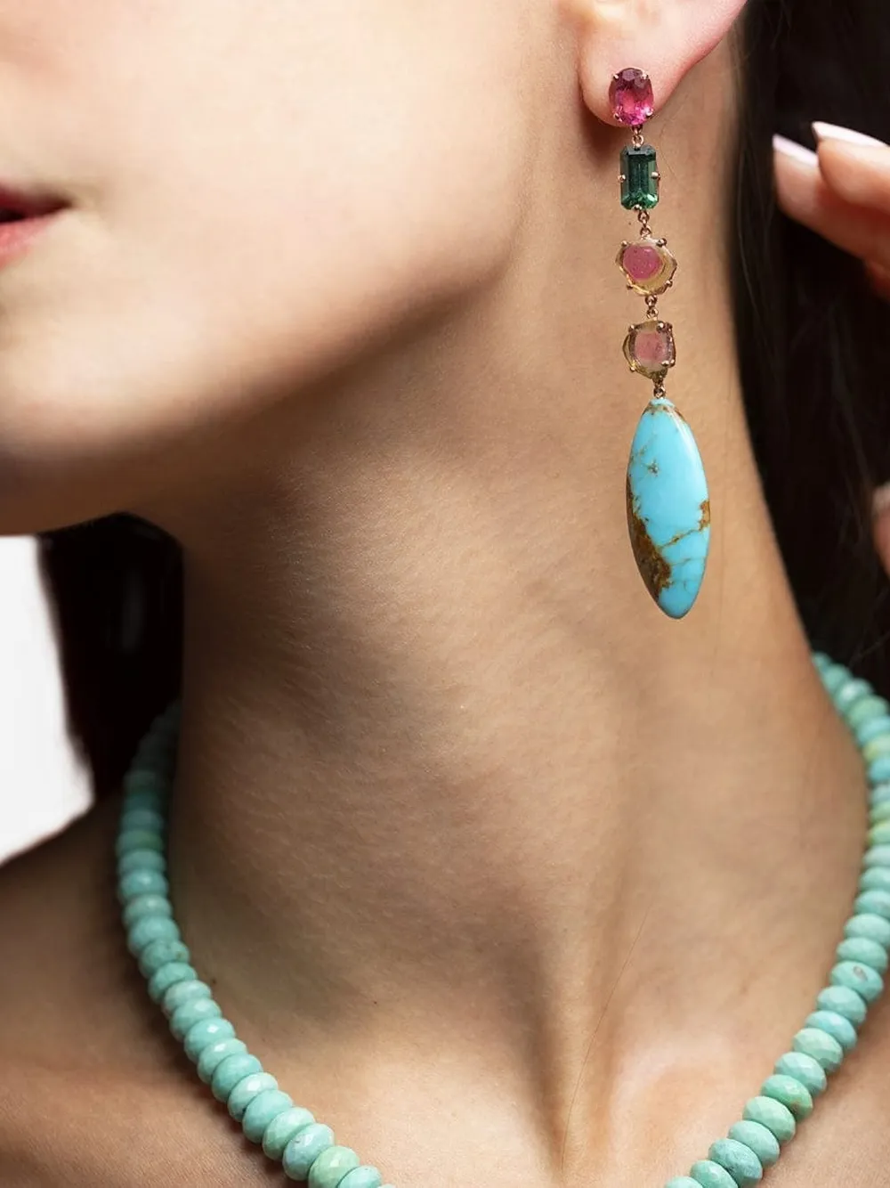 Jacquie Aiche 14k Yellow Gold Turquoise And Tourmaline Drop Earrings In Multi