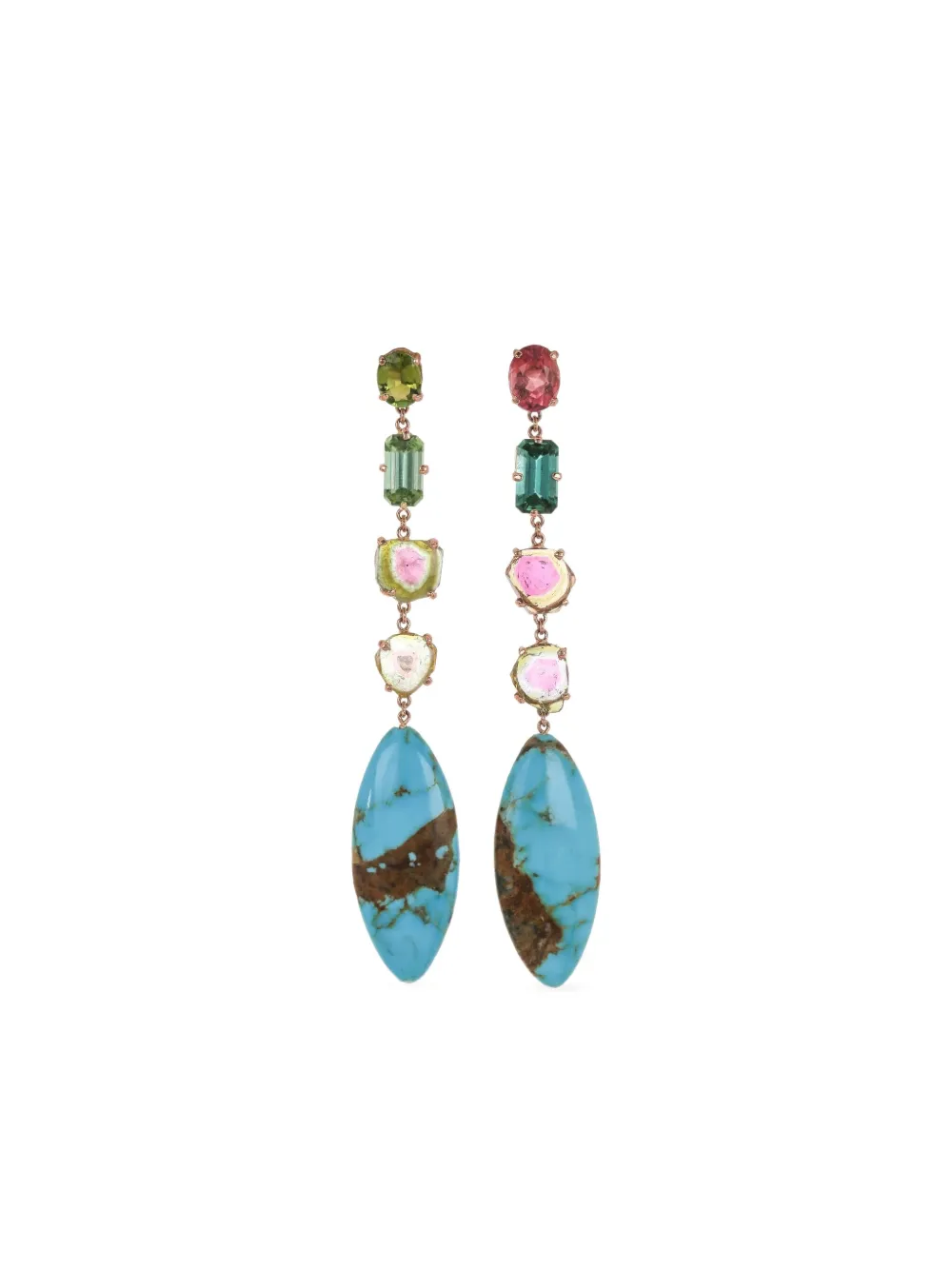 Jacquie Aiche 14k Yellow Gold Turquoise And Tourmaline Drop Earrings In Multi