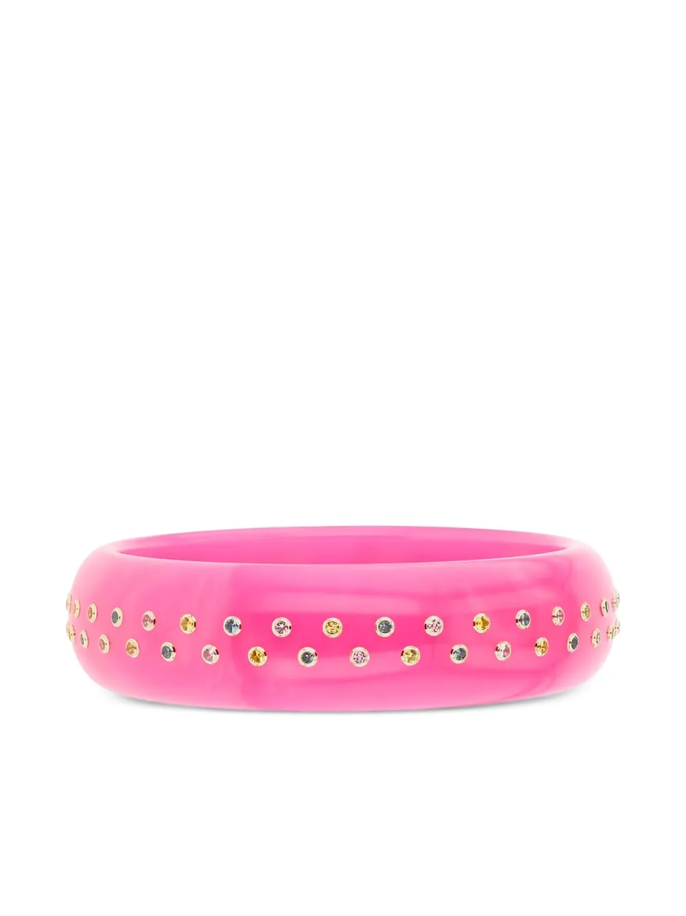 Mark Davis 18k Yellow Gold Multi Sapphire Two Row Bakelite Bangle Bracelet In Pink