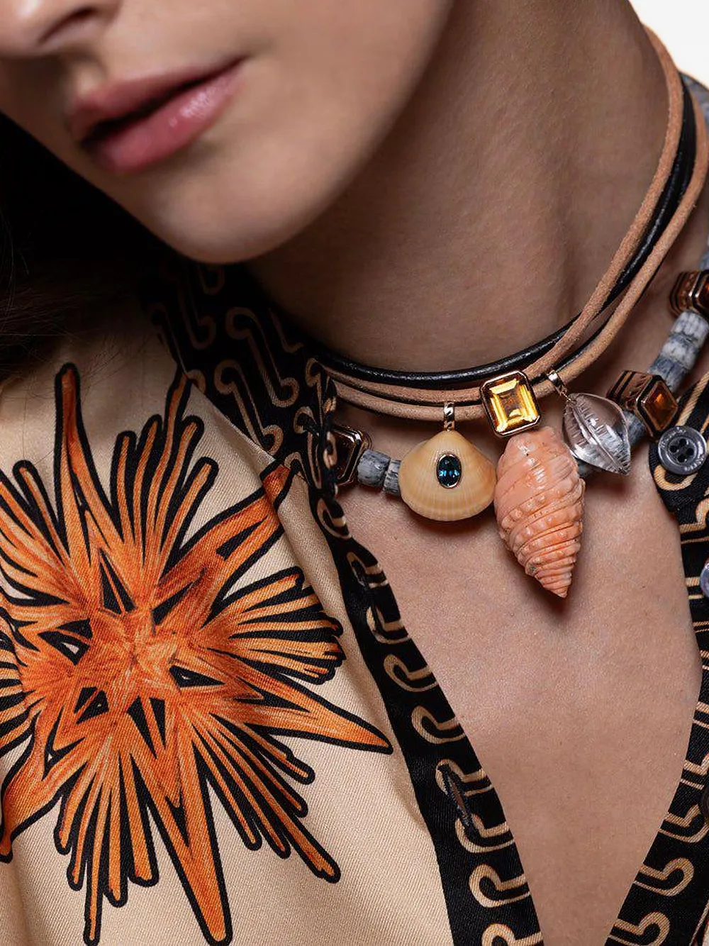 Dezso 18kt Rose Gold Carved Coral Citrine Necklace In Orange