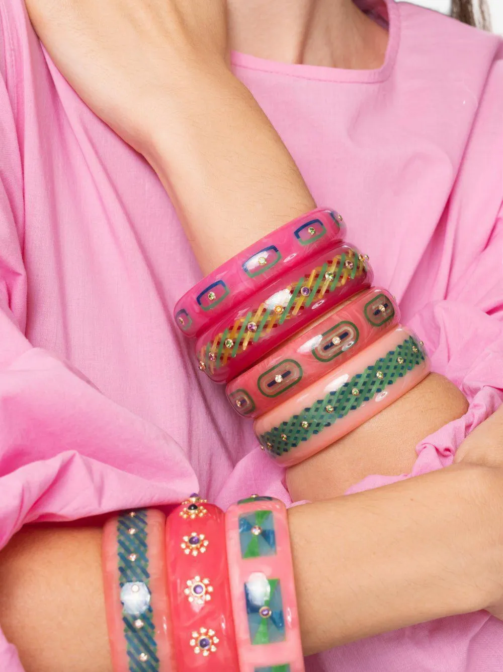 Mark Davis 18k Yellow Gold Bakelite Bracelet In Pink