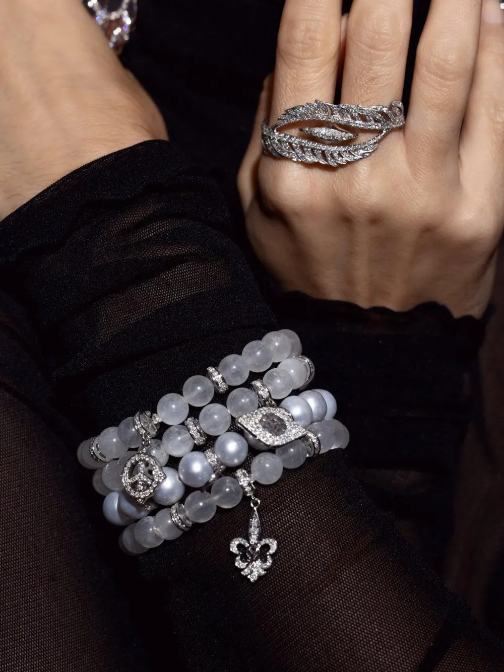 Loree Rodkin 14k White Gold Yin Yang Diamond And Pearl Bracelet In Purple