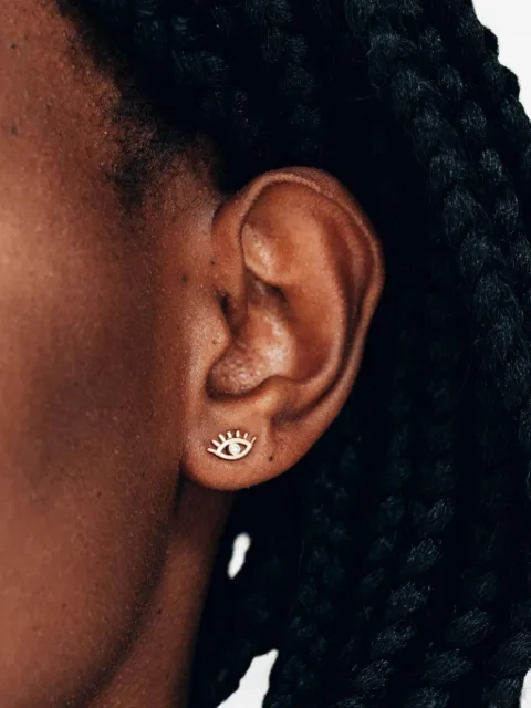 Anzie puce d'oreille Evil Eye End en or 14ct à diamants