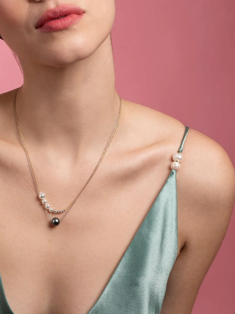 Baggins 14k White Gold Sliding Pearl Necklace In Metallic
