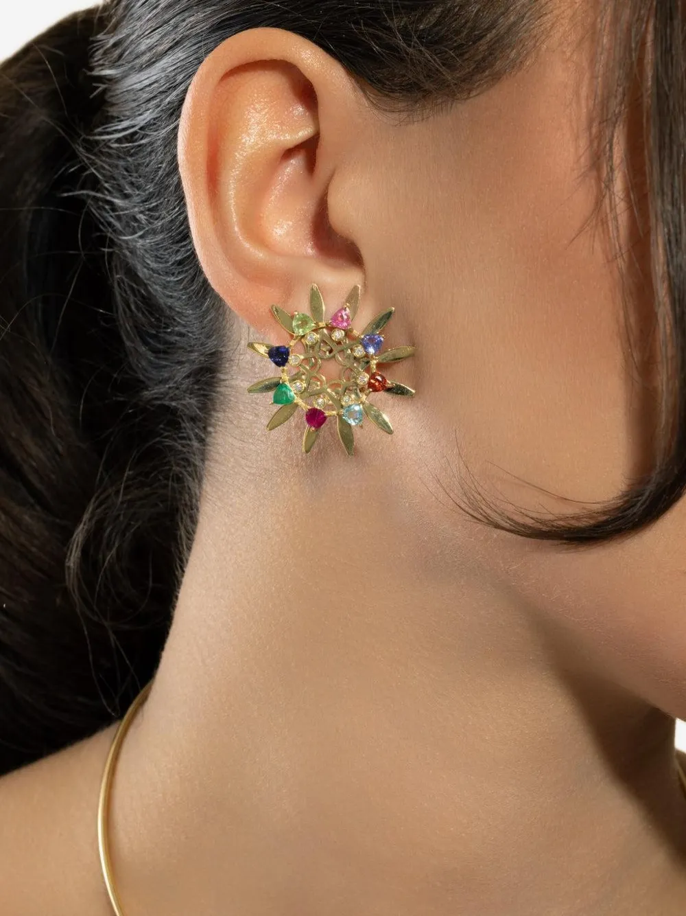 Carol Kauffmann 18k Yellow Gold Mandala Multi-stone Earrings In Gold