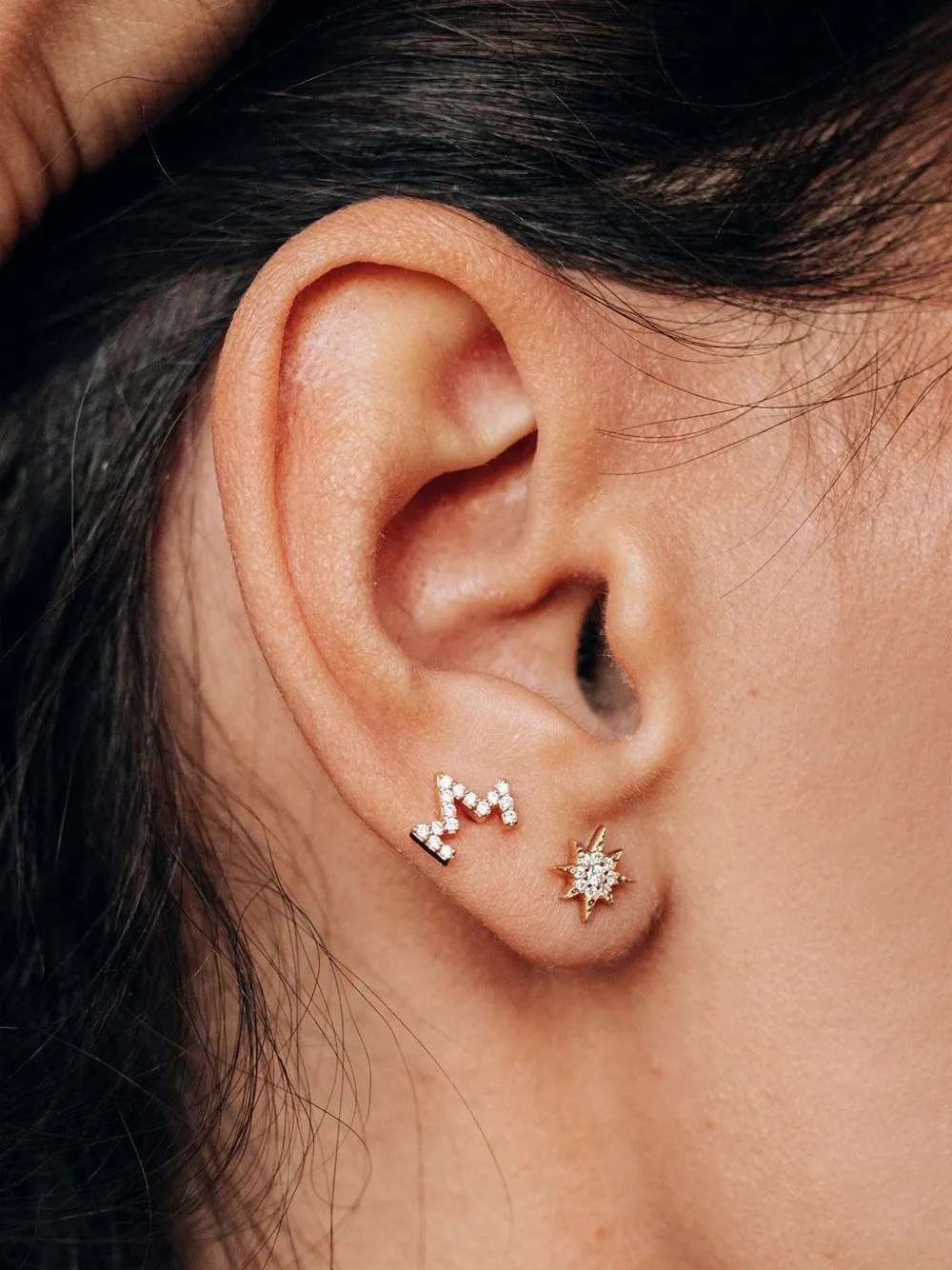  Anzie 14k Yellow Gold Aztec North Star Diamond Earring 