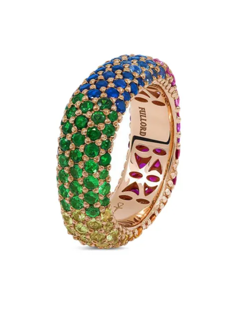 FULLORD anillo Full Pave Rainbow Sapphire Ghost en oro rosa de 18kt