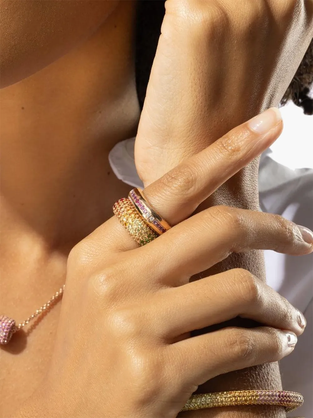 Fullord 18k Rose Gold Full Pave Rainbow Sapphire Ghost Ring In Multi