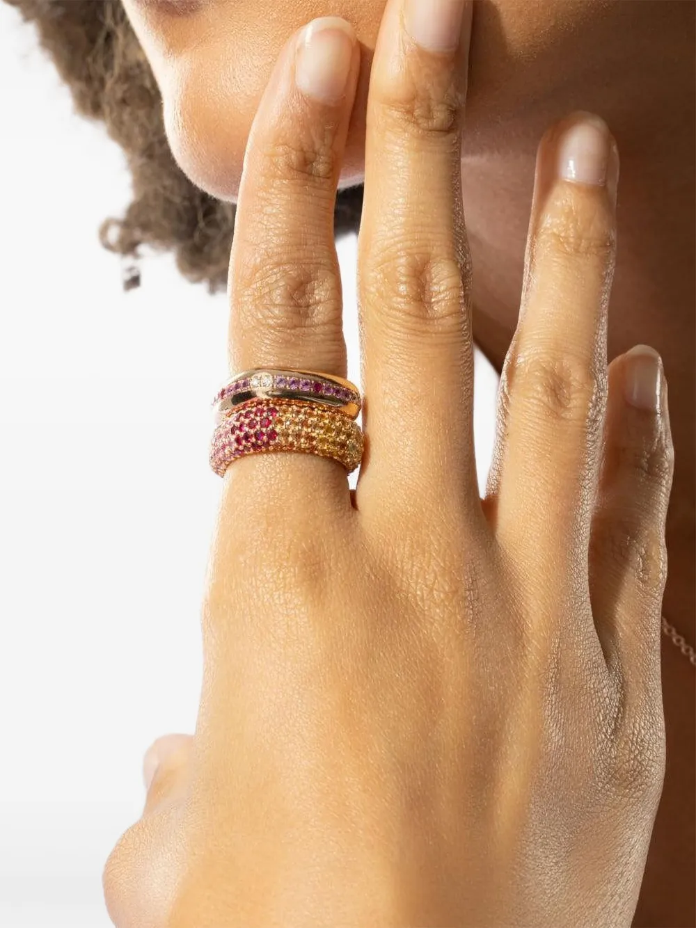 Fullord 18k Rose Gold Full Pave Rainbow Sapphire Ghost Ring In Multi