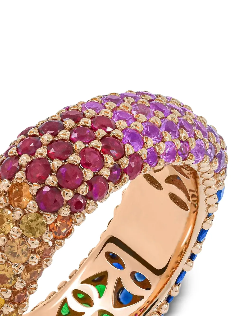 Fullord 18k Rose Gold Full Pave Rainbow Sapphire Ghost Ring In Multi