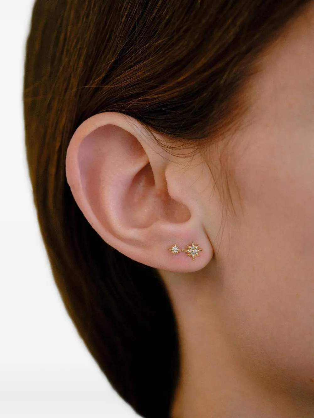  Anzie 14k Yellow Gold Aztec North Star Double Diamond Stud Earring 