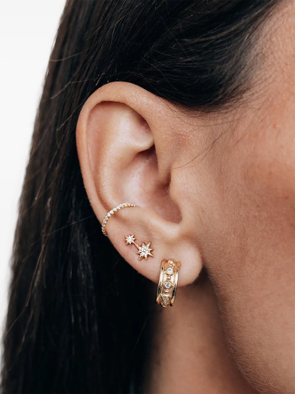  Anzie 14k Yellow Gold Aztec North Star Double Diamond Stud Earring 