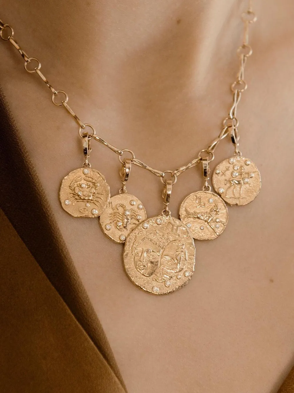 Azlee 18kt Yellow Gold Of The Stars Scorpio Pendant Necklace In Brown