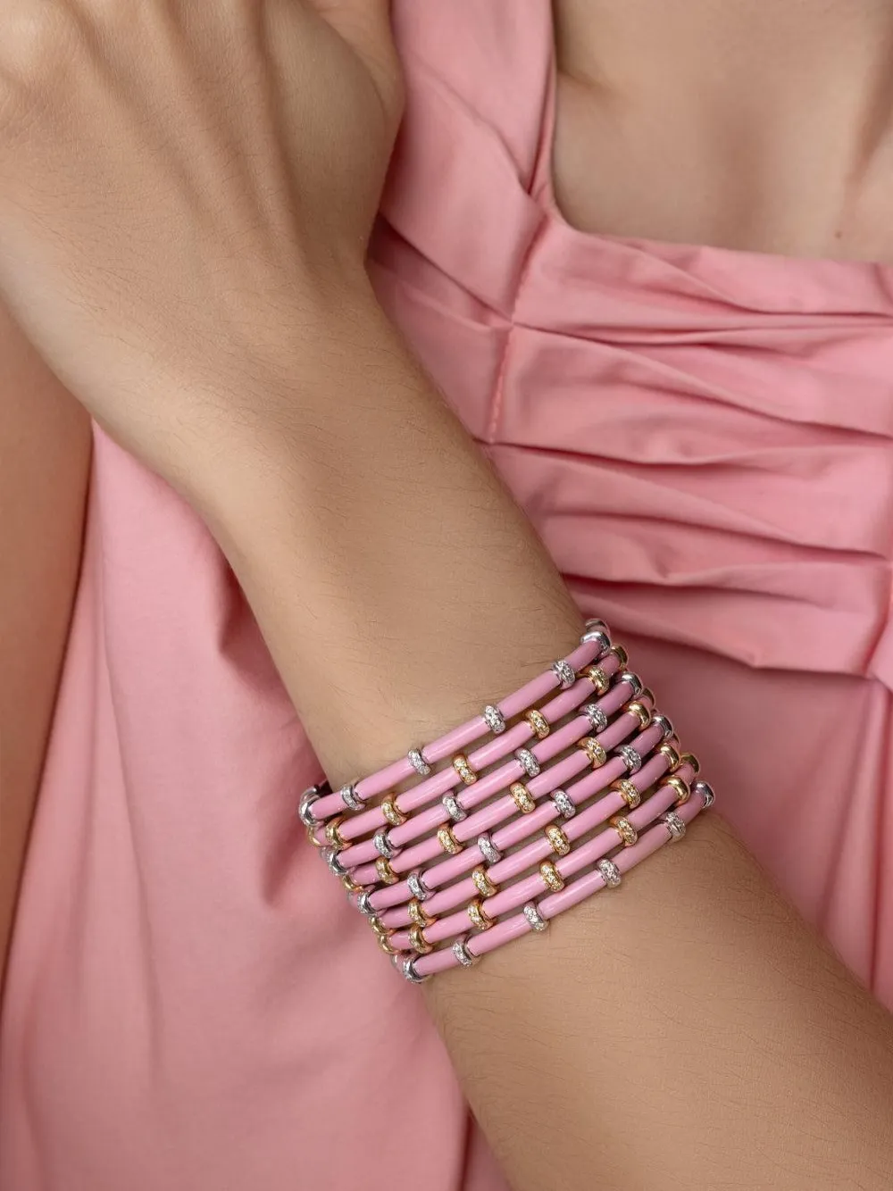 Sidney Garber 18k White Gold Pink Carly Diamond Bracelet In Pink