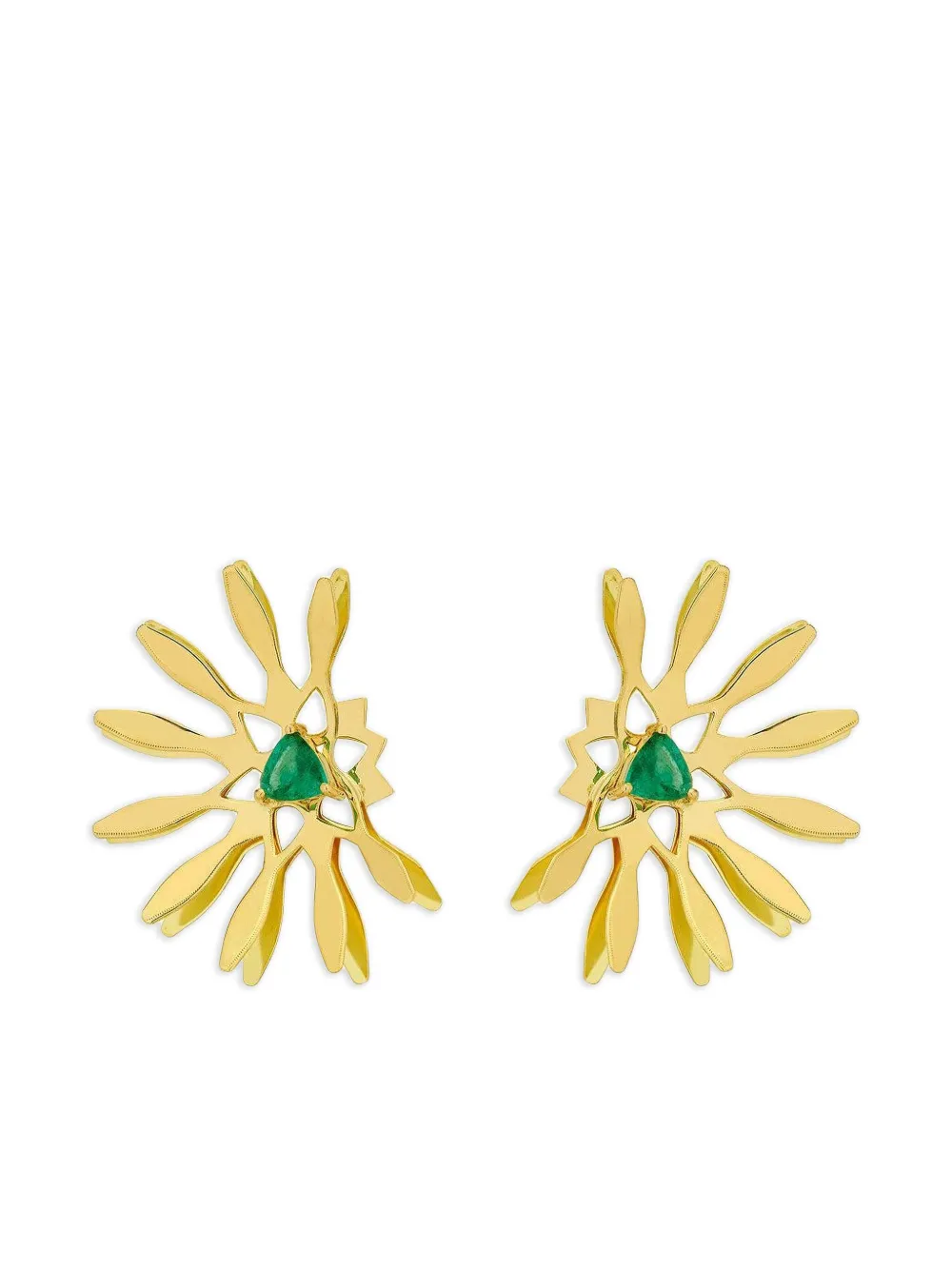 Carol Kauffmann 18k Yellow Gold Half Moon Mandala Emerald Earrings In Brown