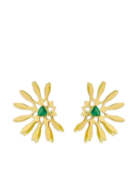 Carol Kauffmann 18K yellow gold Half Moon Mandala emerald earrings