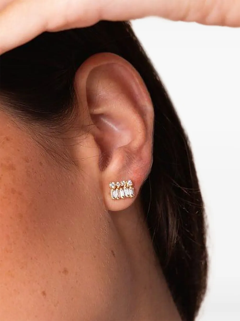 Suzanne Kalan 18k Yellow Gold Short Stacked Mixed Diamond Stud Earrings In Metallic