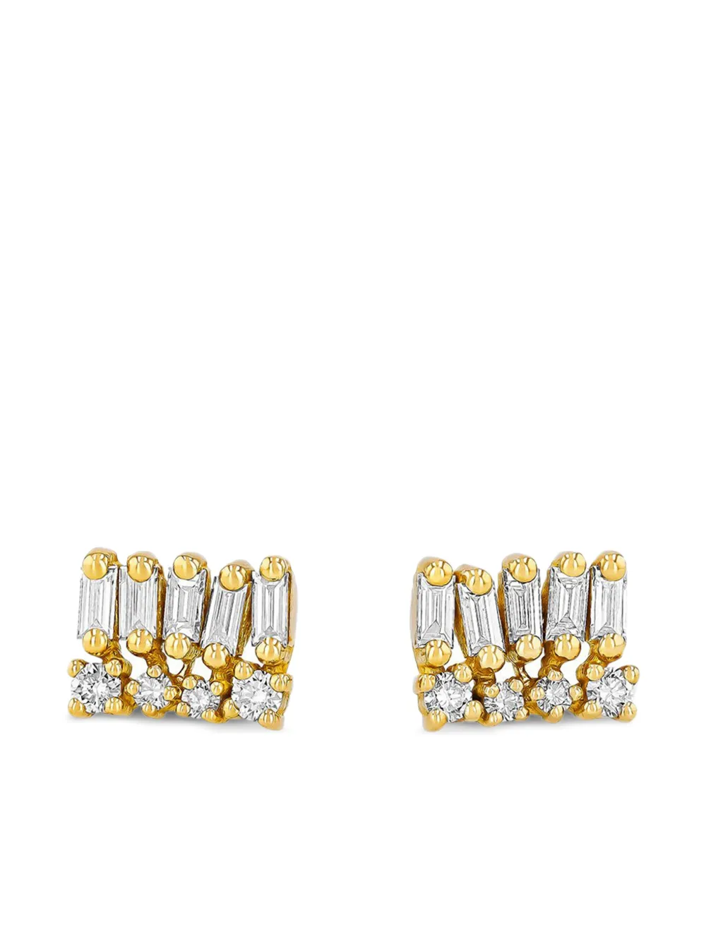 Suzanne Kalan 18k Yellow Gold Short Stacked Mixed Diamond Stud Earrings In Metallic