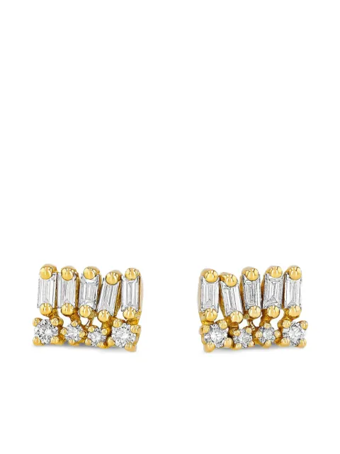 Suzanne Kalan 18K yellow gold Short Stacked Mixed diamond stud earrings