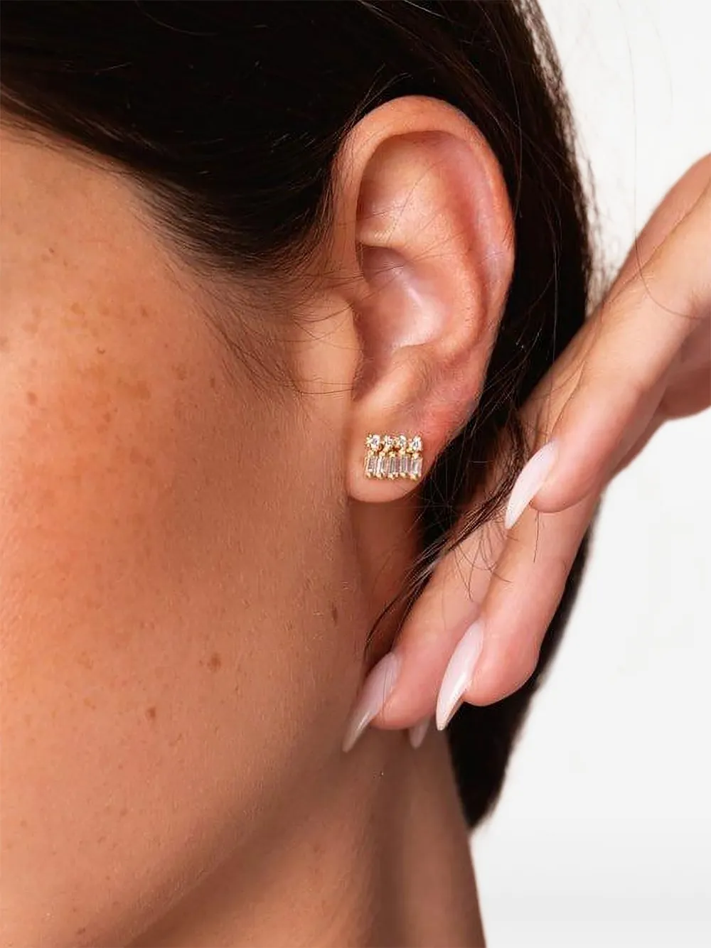 Suzanne Kalan 18k Yellow Gold Short Stacked Mixed Diamond Stud Earrings In Metallic