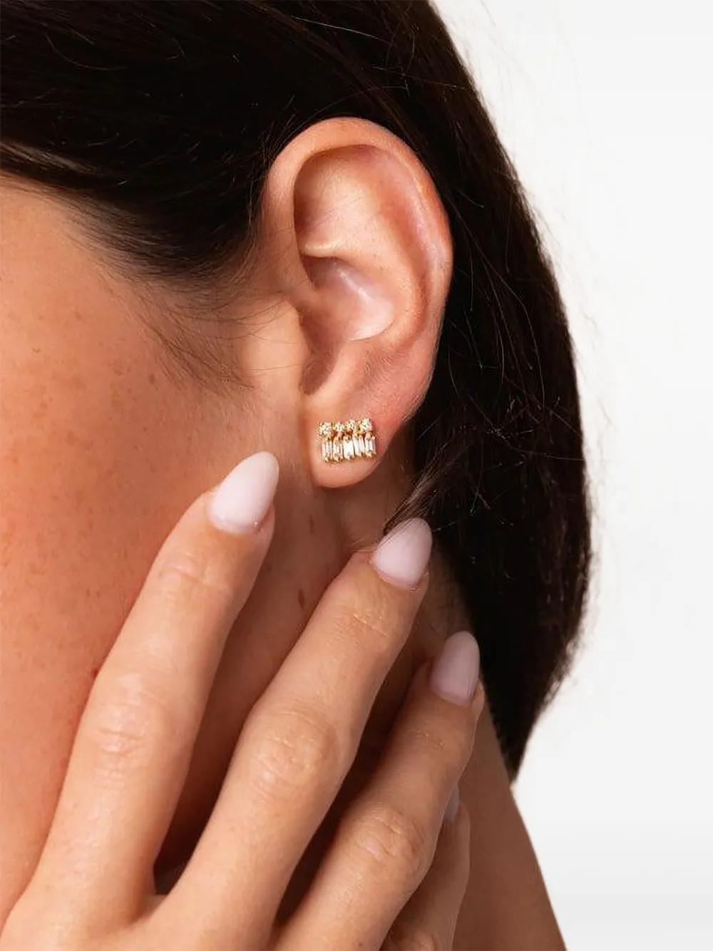 Suzanne Kalan 18k Yellow Gold Short Stacked Mixed Diamond Stud Earrings In Metallic