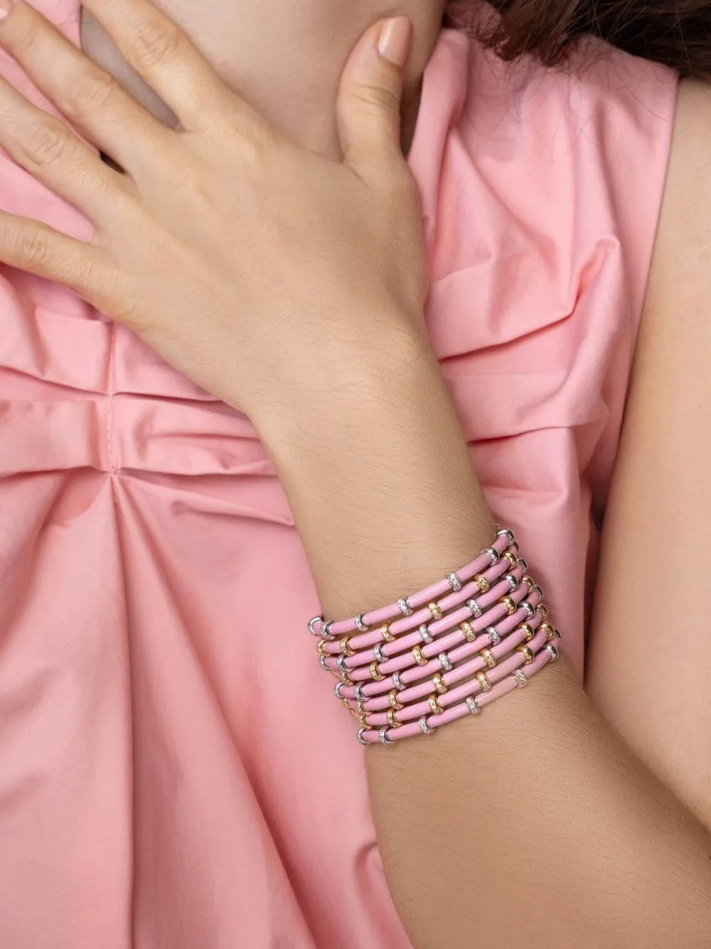 Sidney Garber 18k Yellow Gold Pink Carly Diamond Bracelet In Pink
