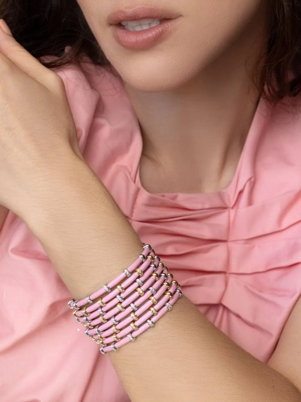 Sidney Garber 18k Yellow Gold Pink Carly Diamond Bracelet In Pink