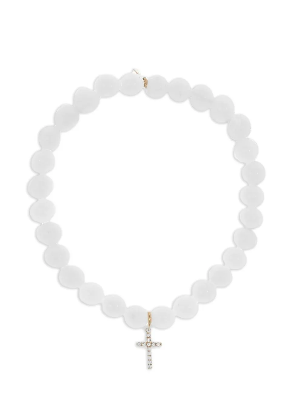 Sydney Evan 14k Yellow Gold Diamond Small Cross Clam Charm Bracelet In White