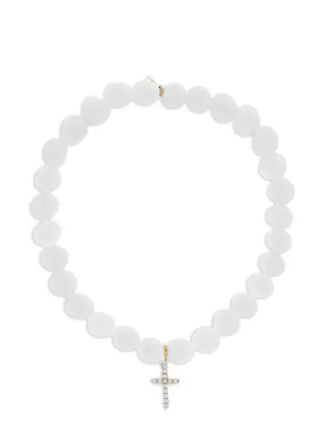 Sydney Evan 14K yellow gold diamond Small Cross Clam charm bracelet