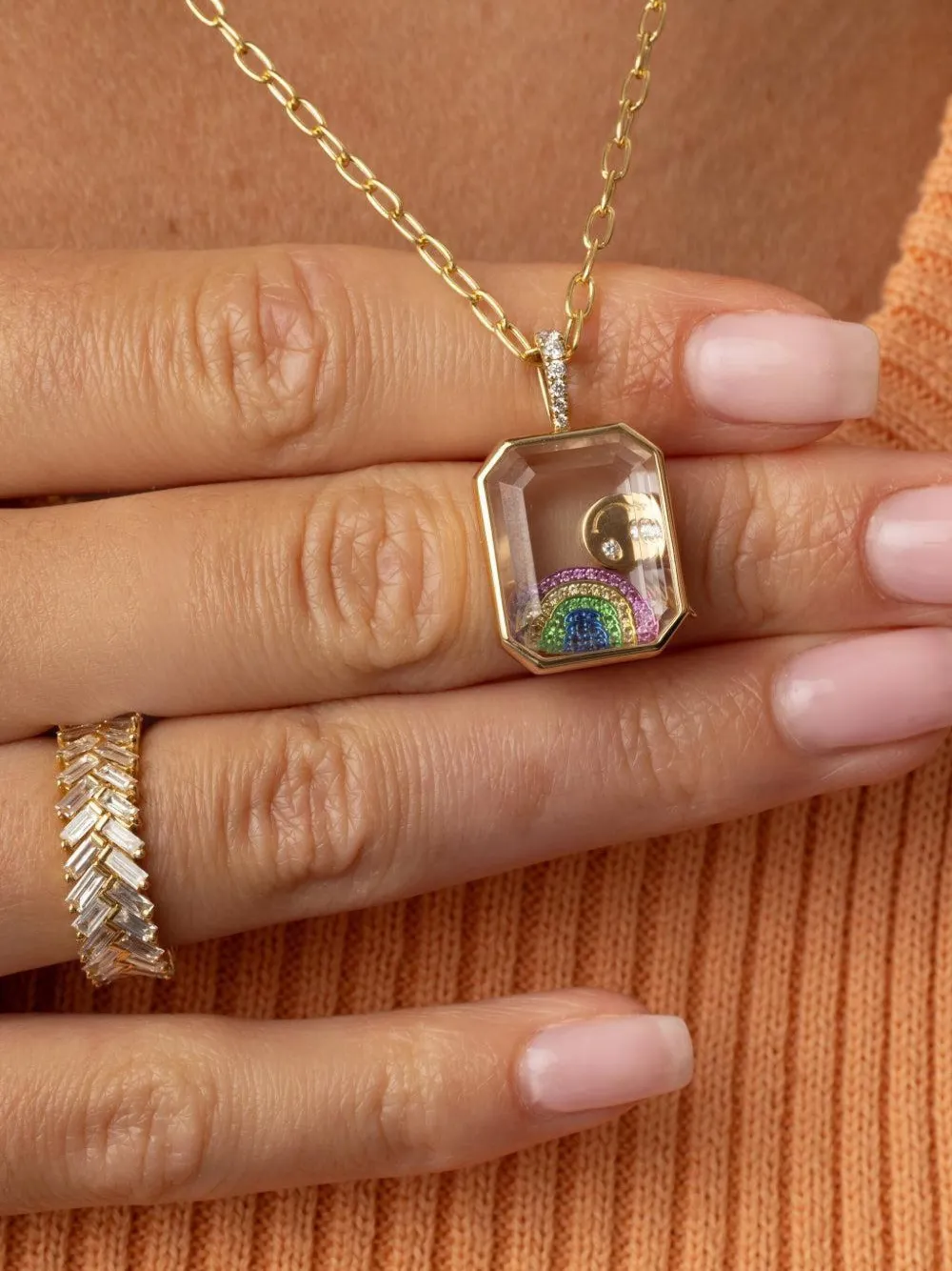 Loquet 18k Yellow Gold Rainbow Sapphire Charm In Multi