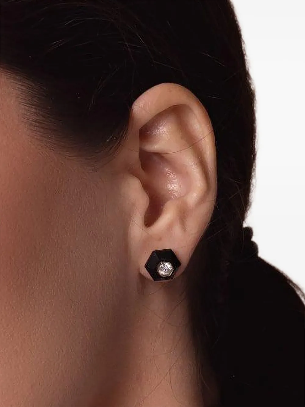 Fred Leighton 18k White Gold Jade Hexagon Earrings In Black