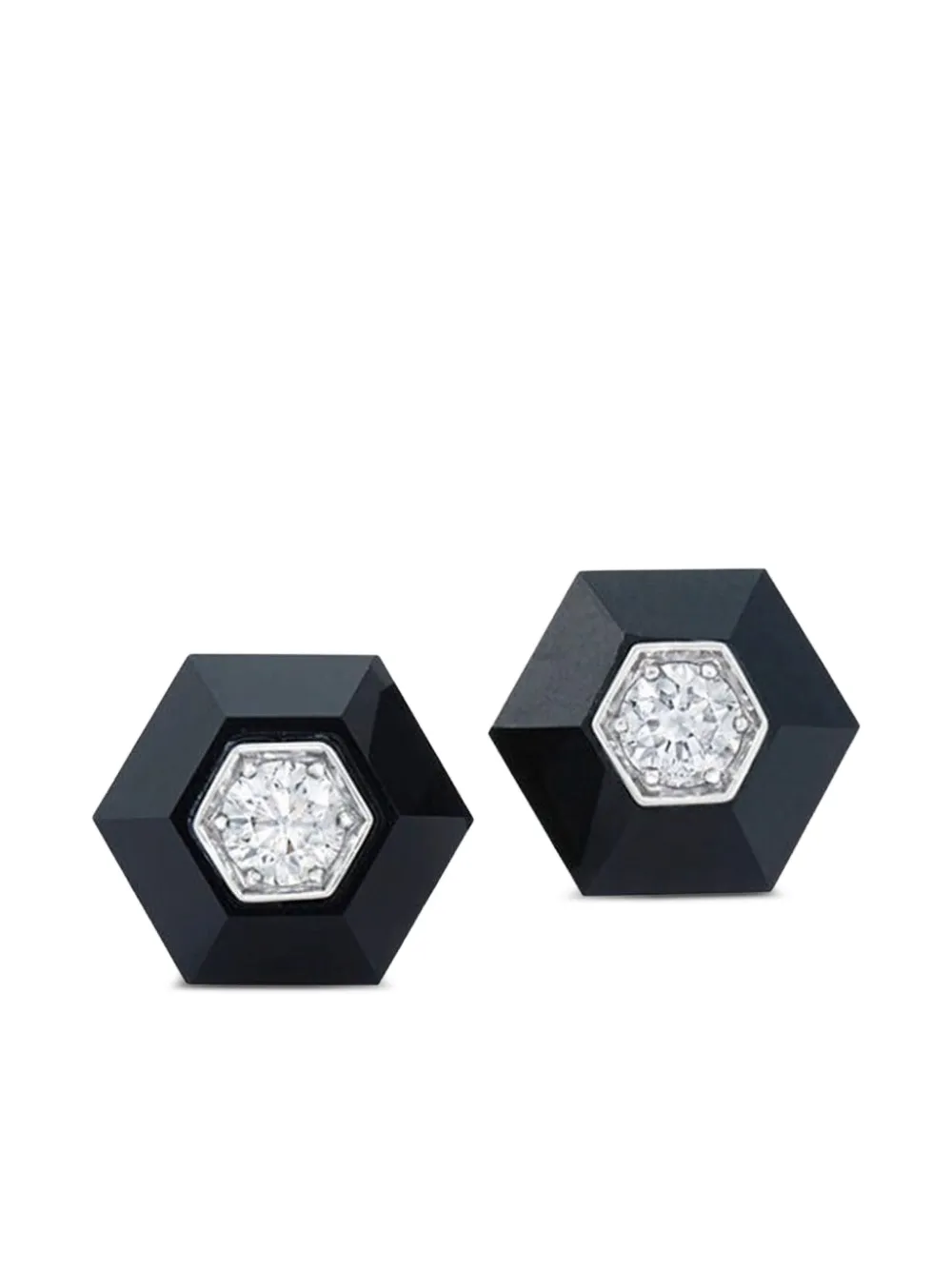 Fred Leighton 18k White Gold Jade Hexagon Earrings In Black