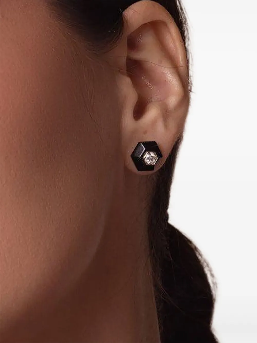 Fred Leighton 18k White Gold Jade Hexagon Earrings In Black