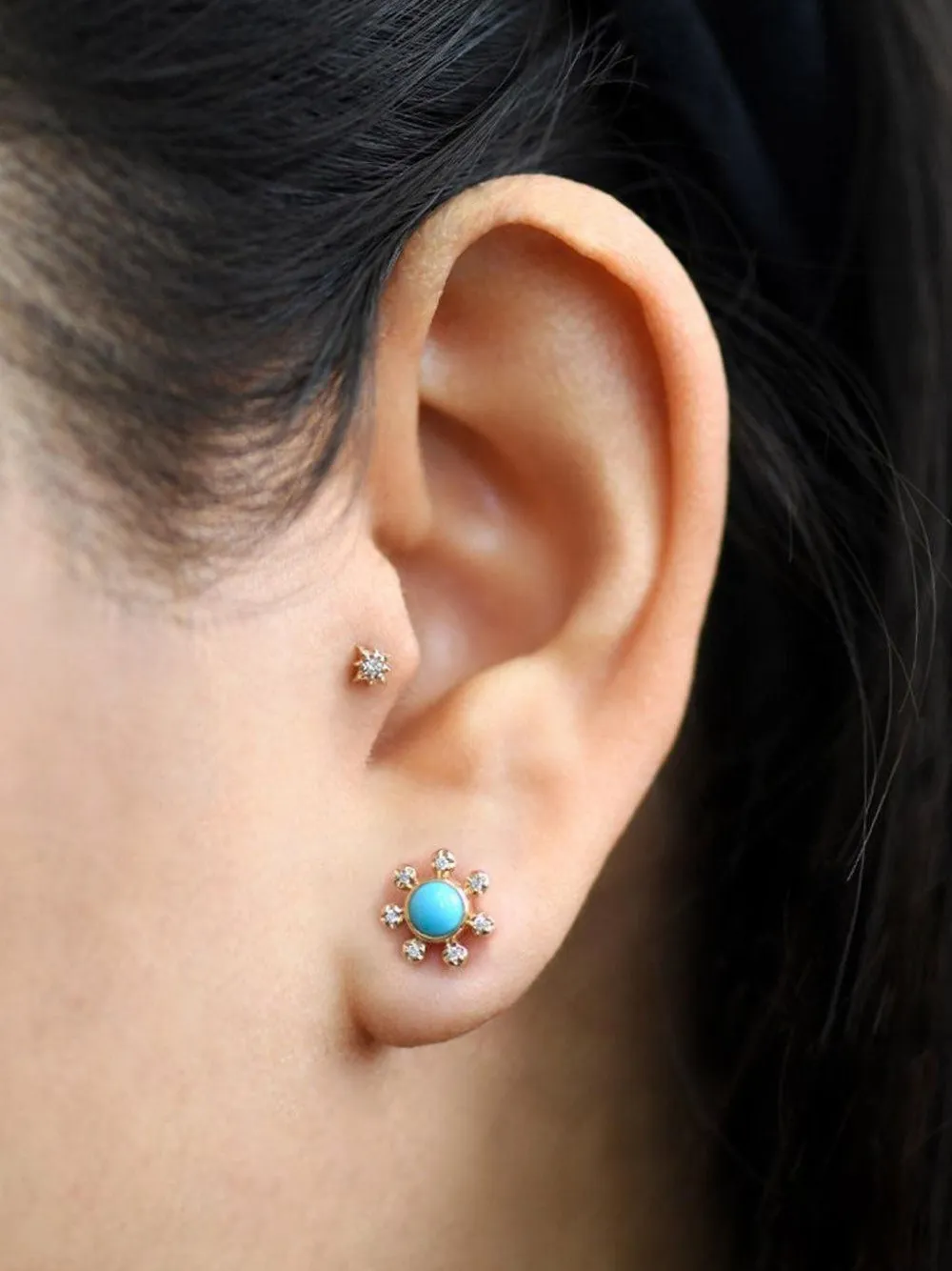 Anzie aretes Turquoise Dew Drop Étoile en oro amarillo de 14kt | Joyas de lujo | Image 2