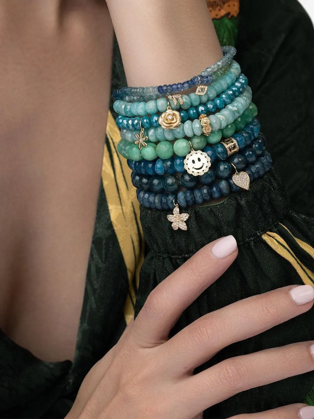 Sydney Evan 14k Yellow Gold Plumeria Chrysocolla And Diamond Bracelet In Blue