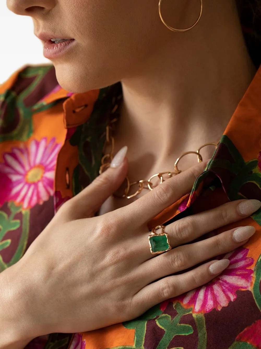 LUCIFER VIR HONESTUS anillo Reticolo en oro rosa de 18kt con esmeralda | Image 2