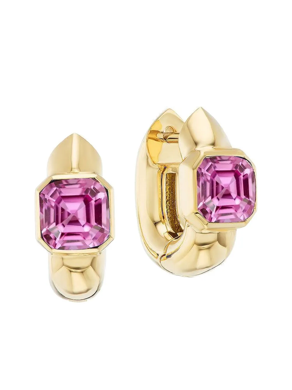 Uniform Object 18k Yellow Gold Tusk Sapphire Huggie Earrings In Brown