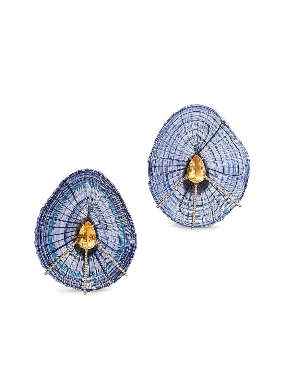 Silvia Furmanovich 18k Yellow Gold Horse Mane Diamond And Citrine Earrings In Blue