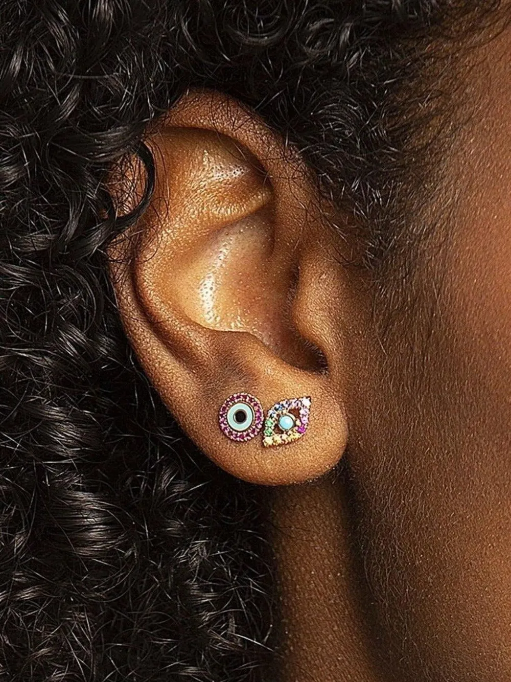 Sydney Evan 14k Yellow Gold Evil Eye Multi-stone Earring In Brown