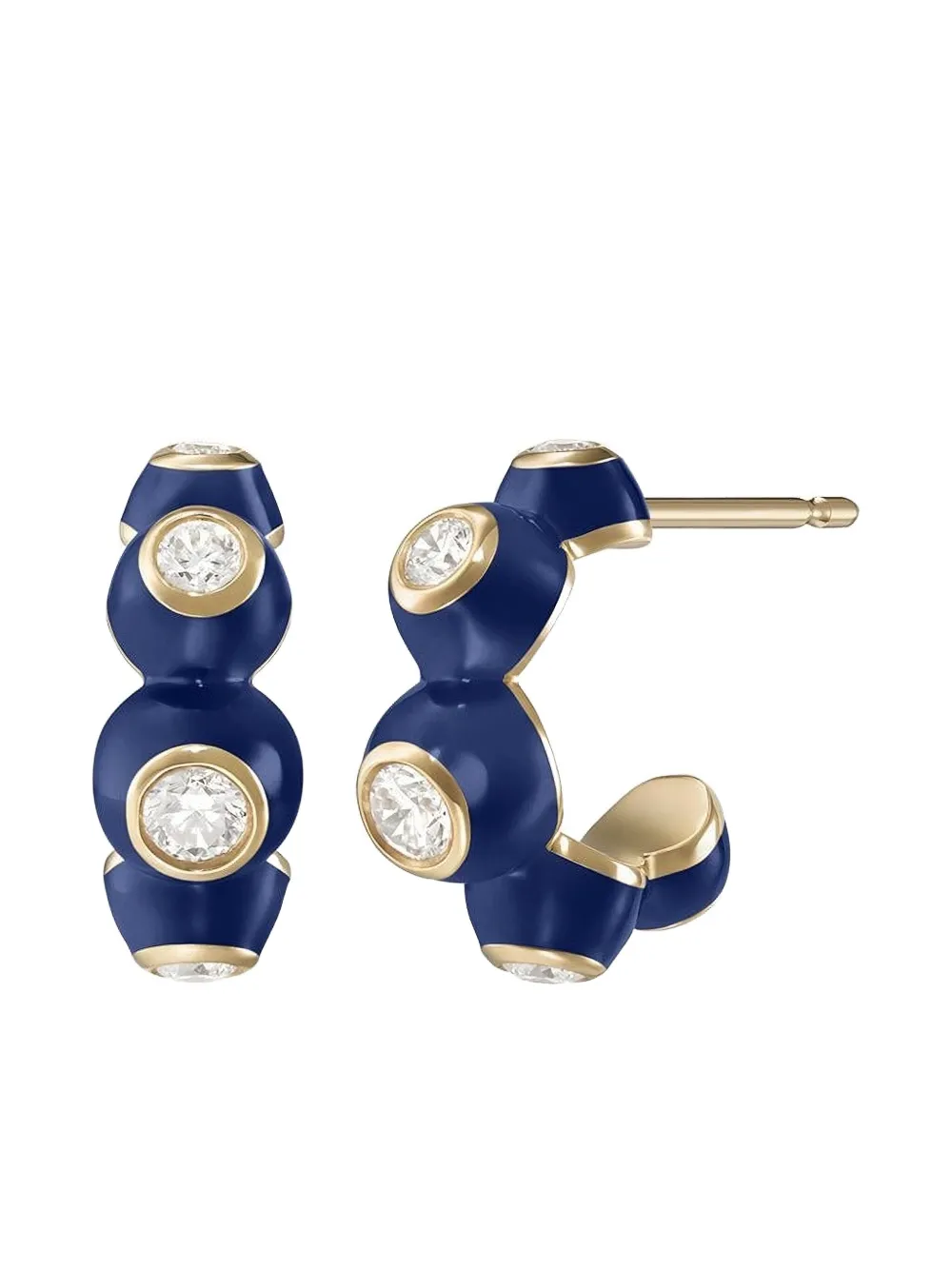  Melissa Kaye Yellow Gold Diamond Enamel Huggie Earrings 