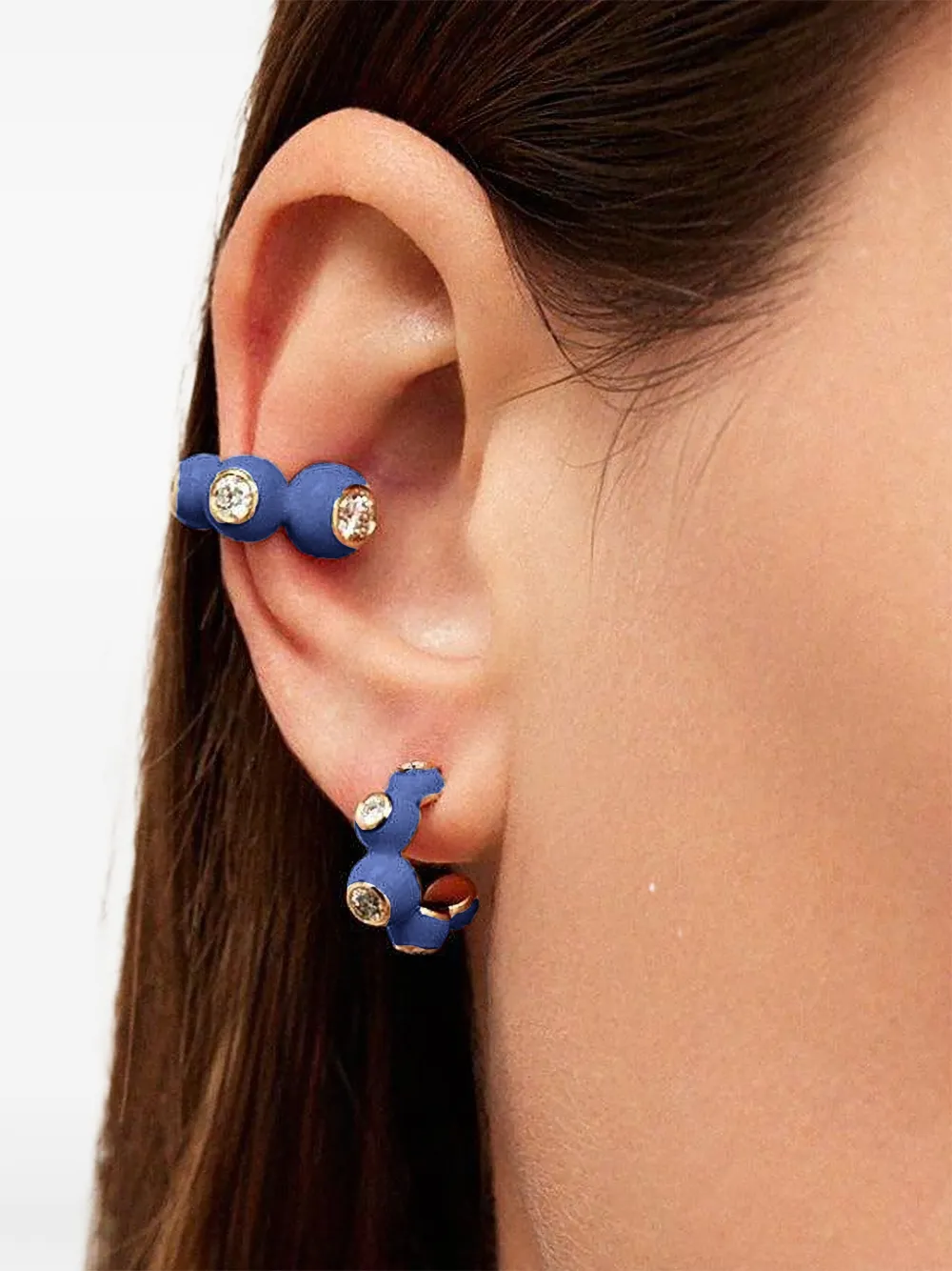  Melissa Kaye Yellow Gold Diamond Enamel Huggie Earrings 